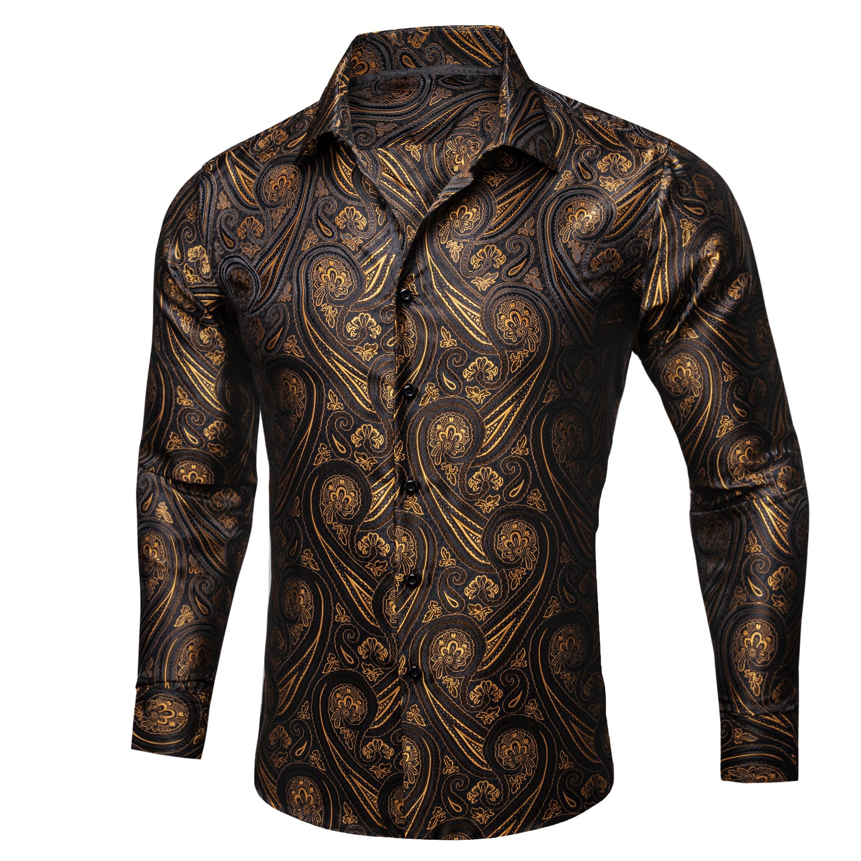 Barry. Wang Gold Casual Shirt Mens Paisley Long Sleeve Button Down Shirt