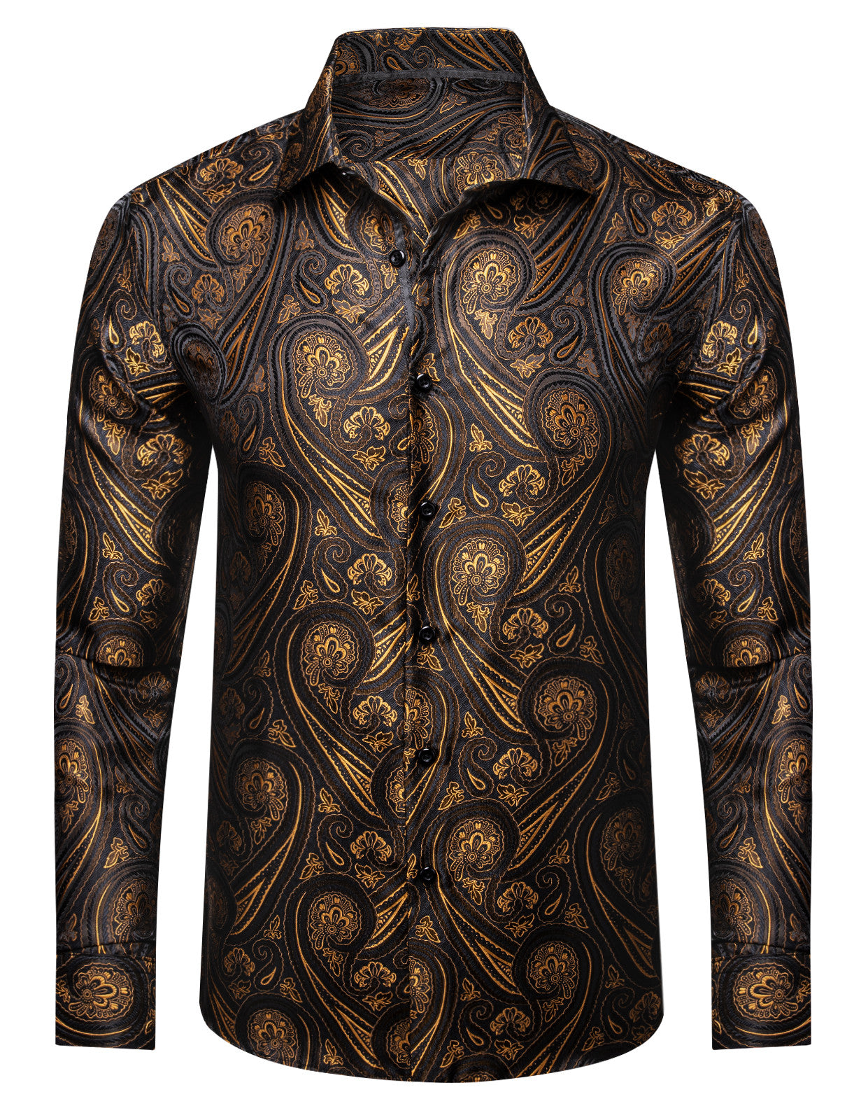 Barry. Wang Gold Casual Shirt Mens Paisley Long Sleeve Button Down Shirt