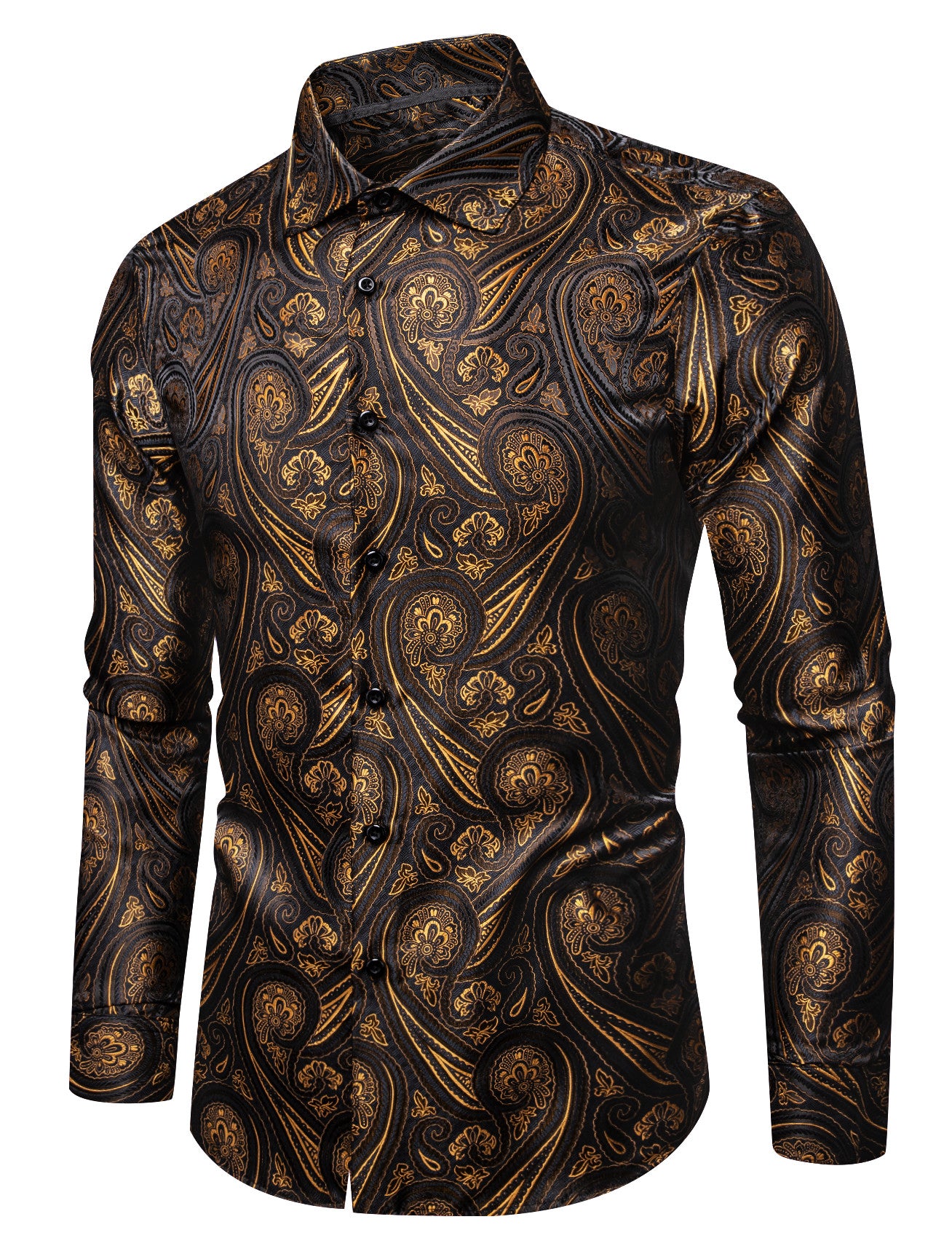Barry. Wang Gold Casual Shirt Mens Paisley Long Sleeve Button Down Shirt