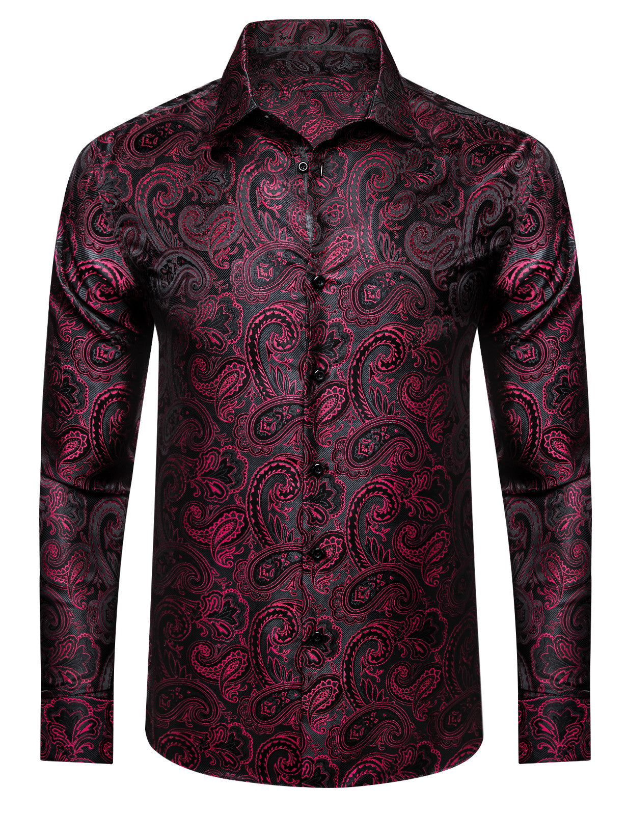 Barry. Wang Mens Burgundy Dress Shirt Paisley Silk Long Sleeve Button Down Shirt