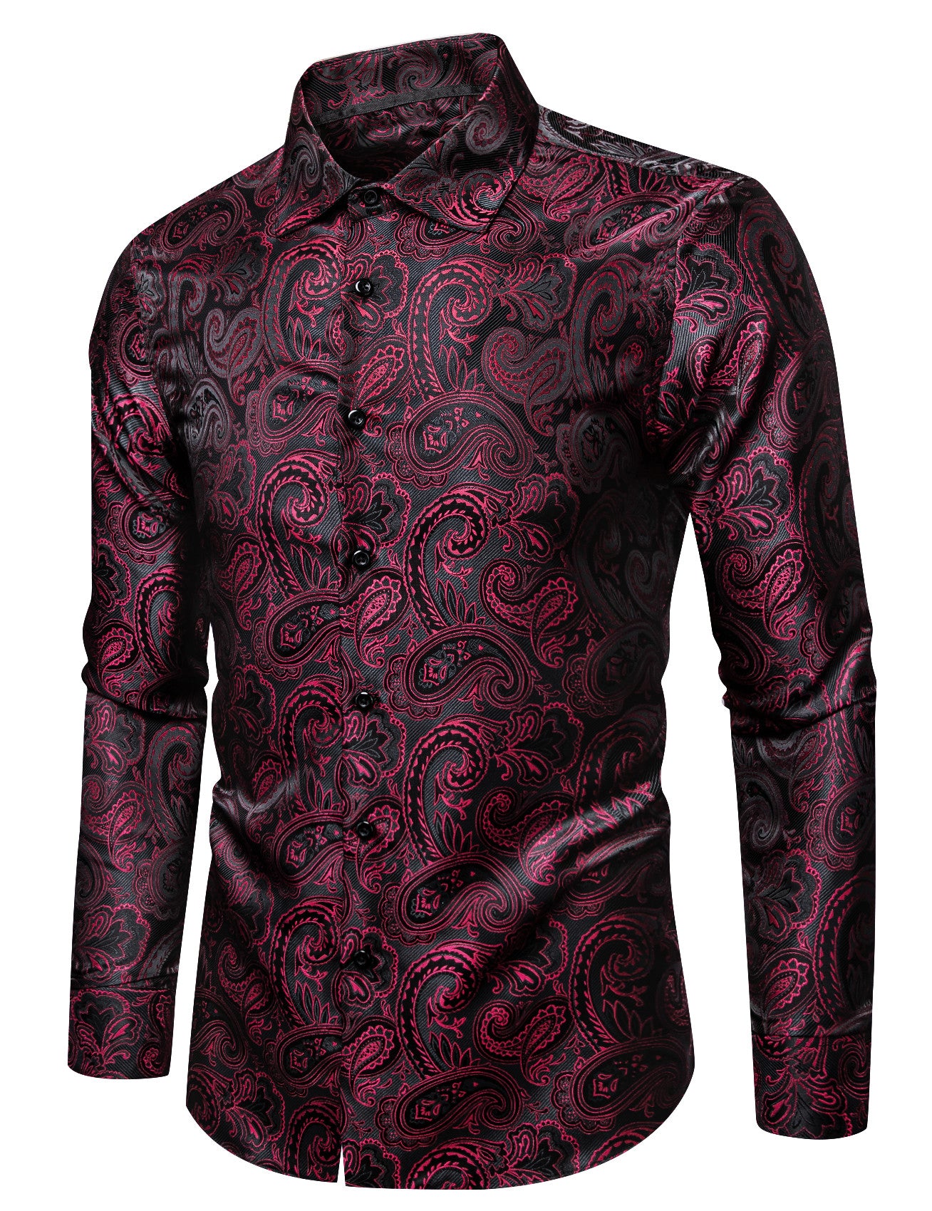 Barry. Wang Mens Burgundy Dress Shirt Paisley Silk Long Sleeve Button Down Shirt