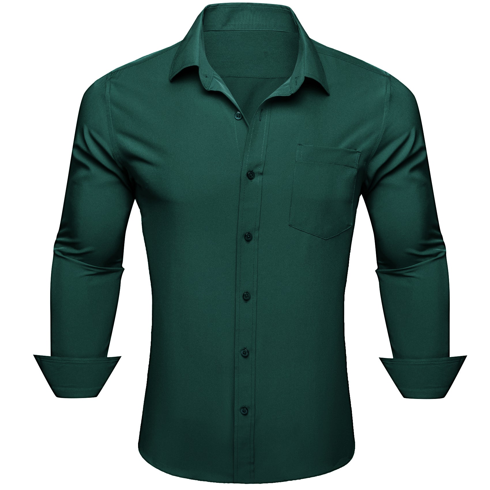Barry. Wang Mens Silk Hunter Green Dress Shirt Solid Casual Button Down Long Sleeve Shirt