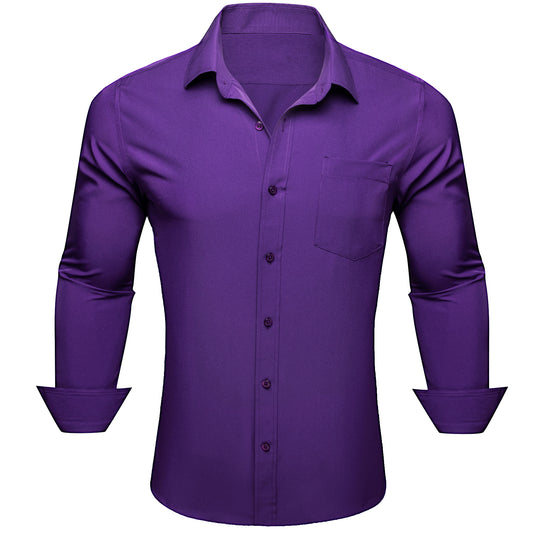 Barry. Wang Mens Dress Shirt Purple Regular Fit Solid Long Sleeve Business Wedding Shirt