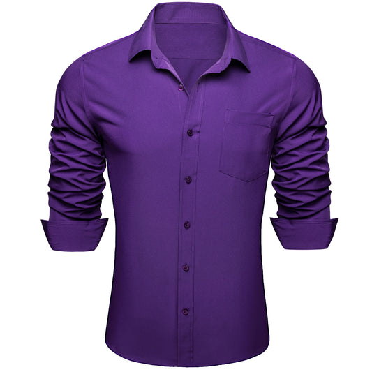 Barry. Wang Mens Dress Shirt Purple Regular Fit Solid Long Sleeve Business Wedding Shirt