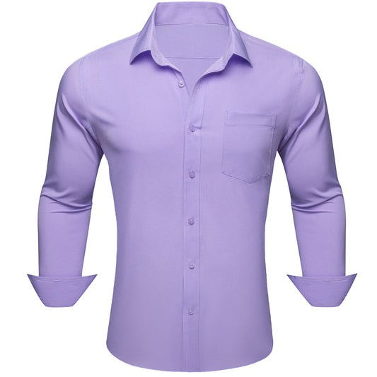 Barry. Wang Mens Lilac Purple Dress Shirt Solid Wrinkle-Free Business Casual Button Down Shirt