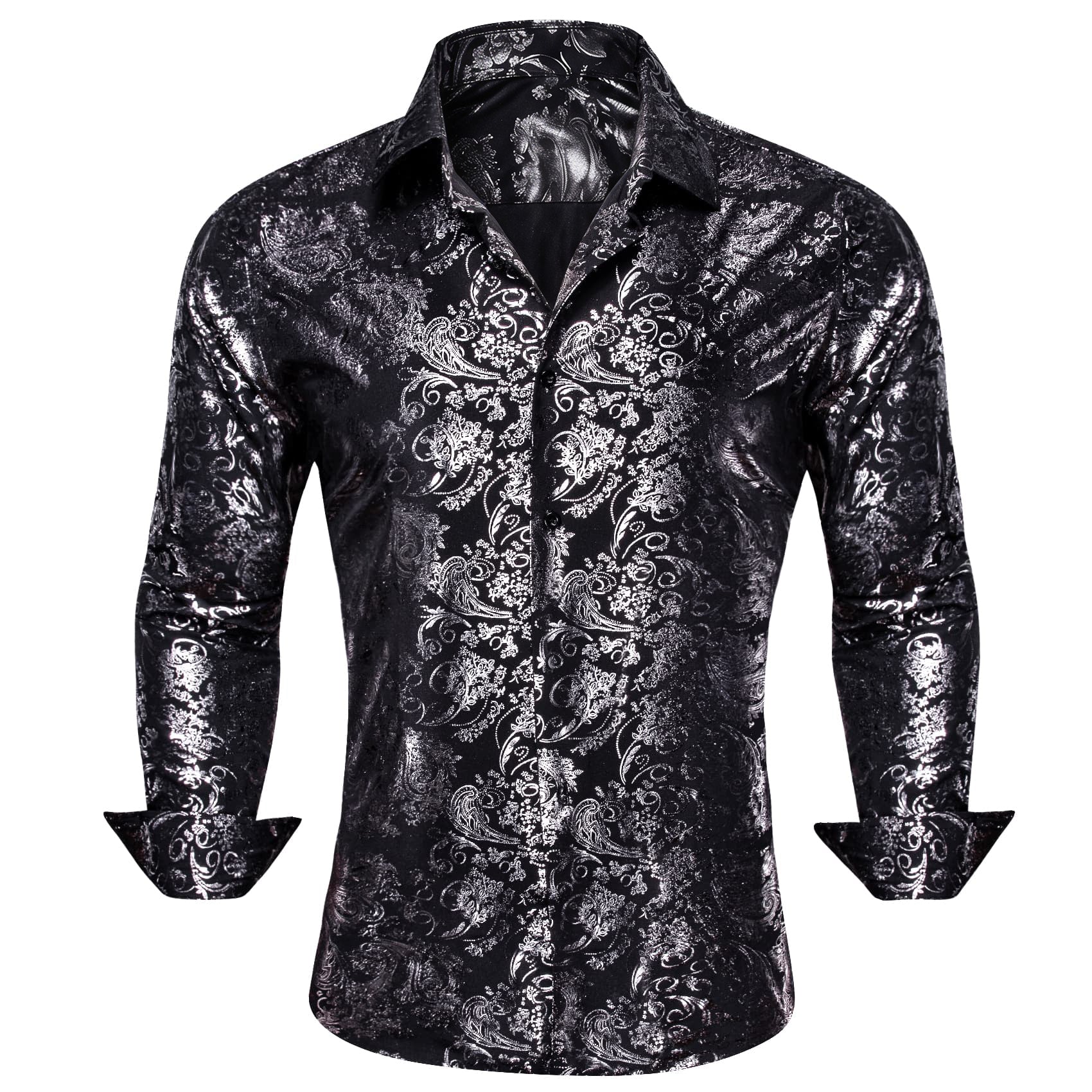 Barry. Wang Mens Grey Dress Shirt Paisley Jacquard Long Sleeve Button Down Business Shirt, S