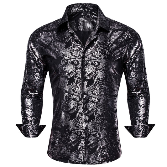Barry. Wang Mens Grey Dress Shirt Paisley Jacquard Long Sleeve Button Down Business Shirt