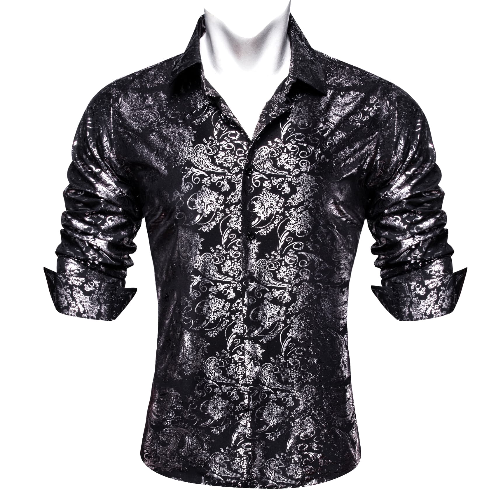 men black dress shirt Barry. Wang Mens Grey Dress Shirt Paisley Jacquard Long Sleeve Button Down Business Shirt, S
