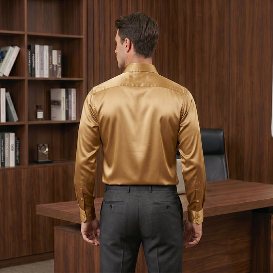 Barry. Wang Copper Dress Shirt Regular Fit Satin Solid Wedding Button Down Shirt