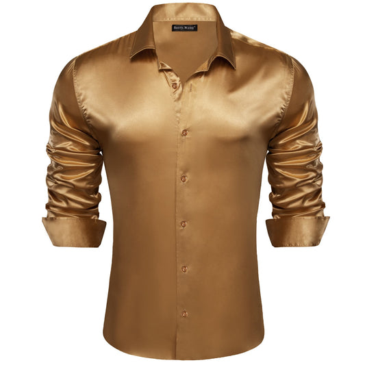 Barry. Wang Copper Dress Shirt Regular Fit Satin Solid Wedding Button Down Shirt