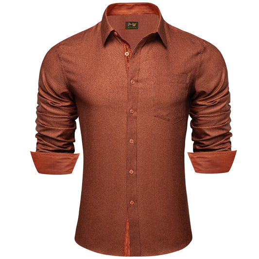 Barry. Wang Mens Burnt Orange Contrast Shirt Long Sleeve Bussiness Casual Shirt