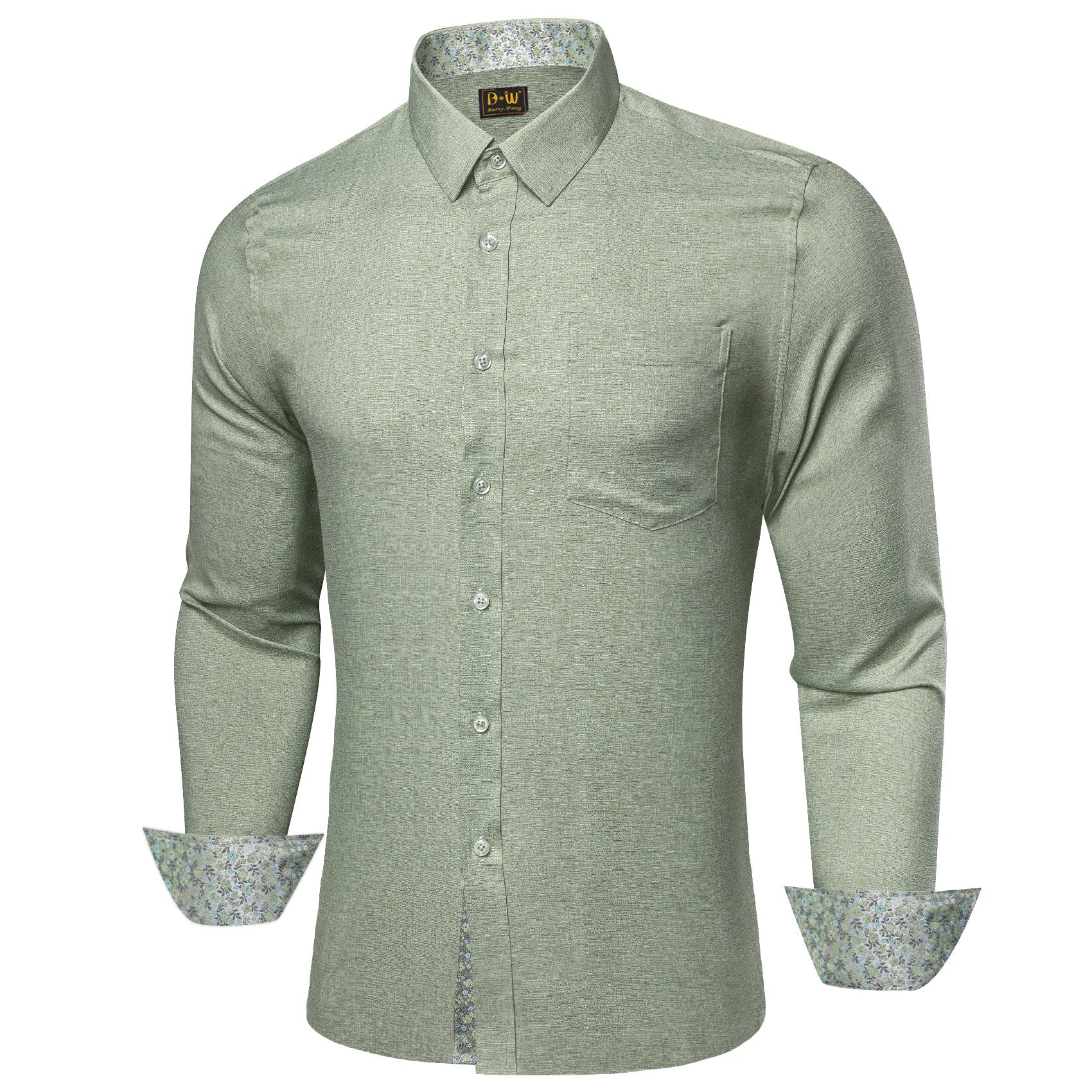 mens sage green dress shirt DiBanGu Solid Splicing Silk Button Down Shirt, XXL saturated greens offer an artistic Sage Green Button Down Shirt