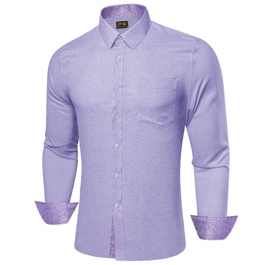 Barry. Wang Purple Lilac Contrast Shirt Mens Silk Long Sleeve Business Shirt