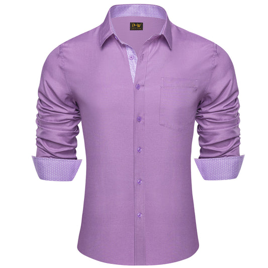 Barry. Wang Mens Lavender Contrast Shirt Long Sleeve Bussiness Casual Shirt