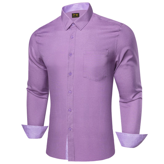 Barry. Wang Mens Lavender Contrast Shirt Long Sleeve Bussiness Casual Shirt