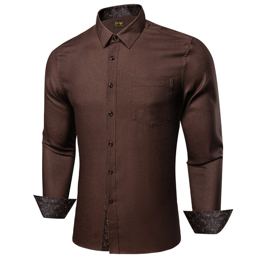 Barry. Wang Brown Contrast Shirt Contrast Collar Wrinkle Free Button Up Shirt