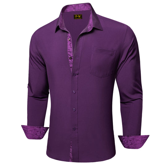 Barry. Wang Silk Button Down Shirt Purple Construct Long Sleeve Shirt