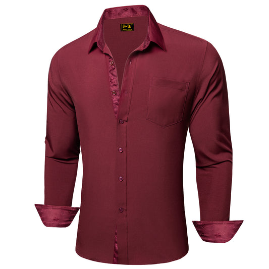 Barry. Wang Silk Button Down Shirt Burgundy Construct Long Sleeve Shirt
