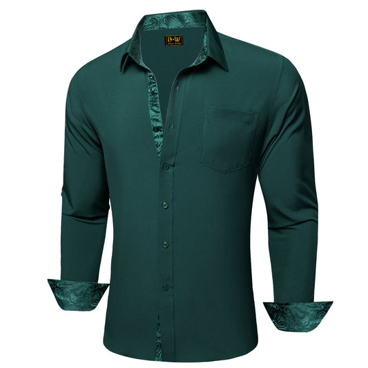 Barry. Wang Silk Button Down Shirt Hunter Green Construct Long Sleeve Shirt
