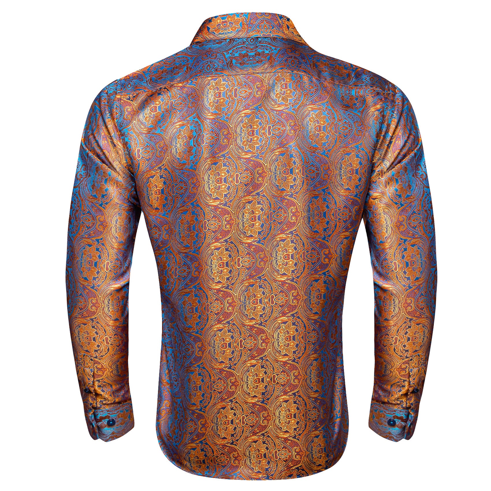 Barry. Wang Mens Button Down Shirt Orange Blue Floral Casual Silk Long Sleeve Dress Shirt