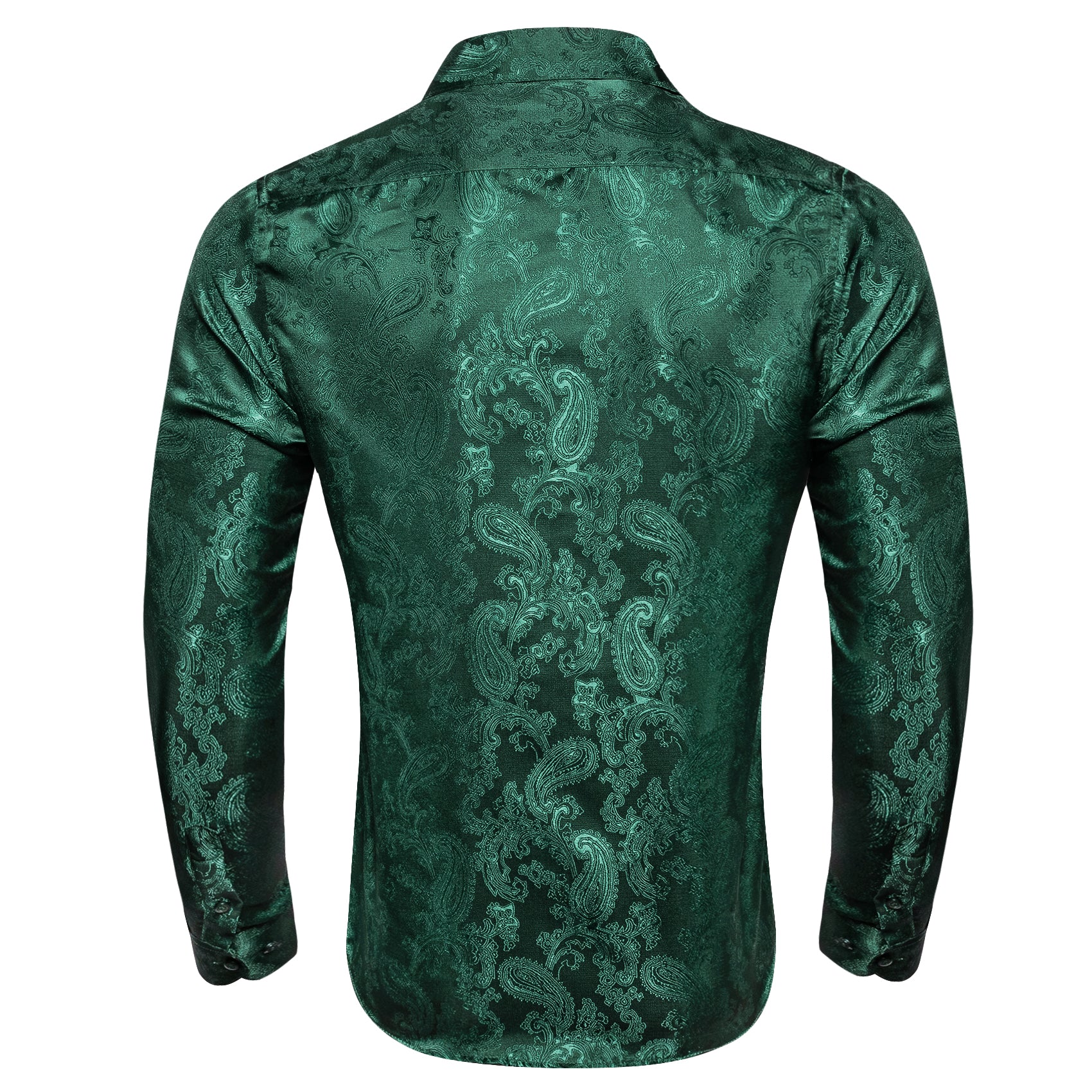 Barry. Wang Emerald Green Wedding Shirt for Men Paisley Silk Jacquard Wrinkle Long Sleeve Shirt, XL