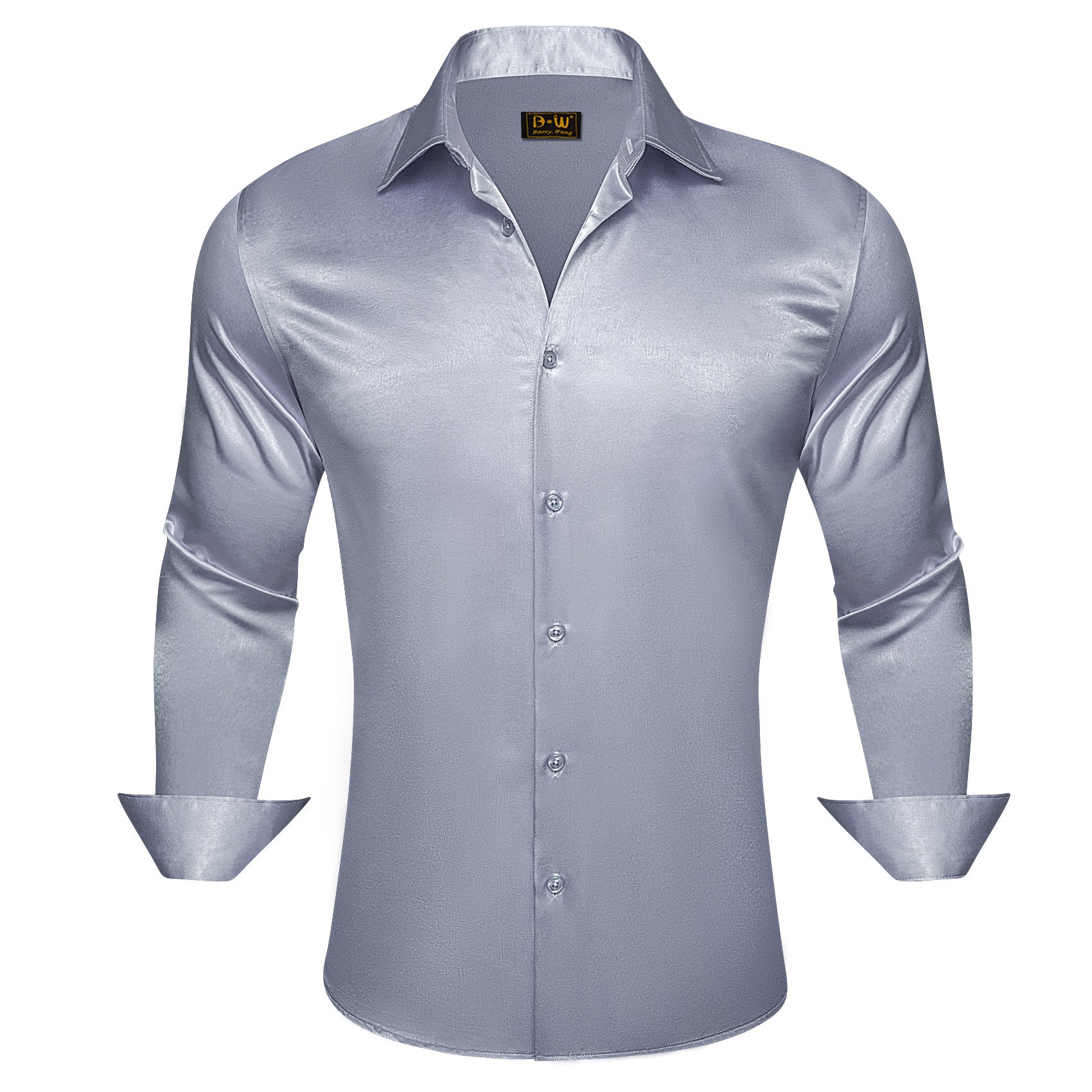 Barry. Wang Grey Satin Mens Dress Shirts Long Sleeve Solid Formal Shirt