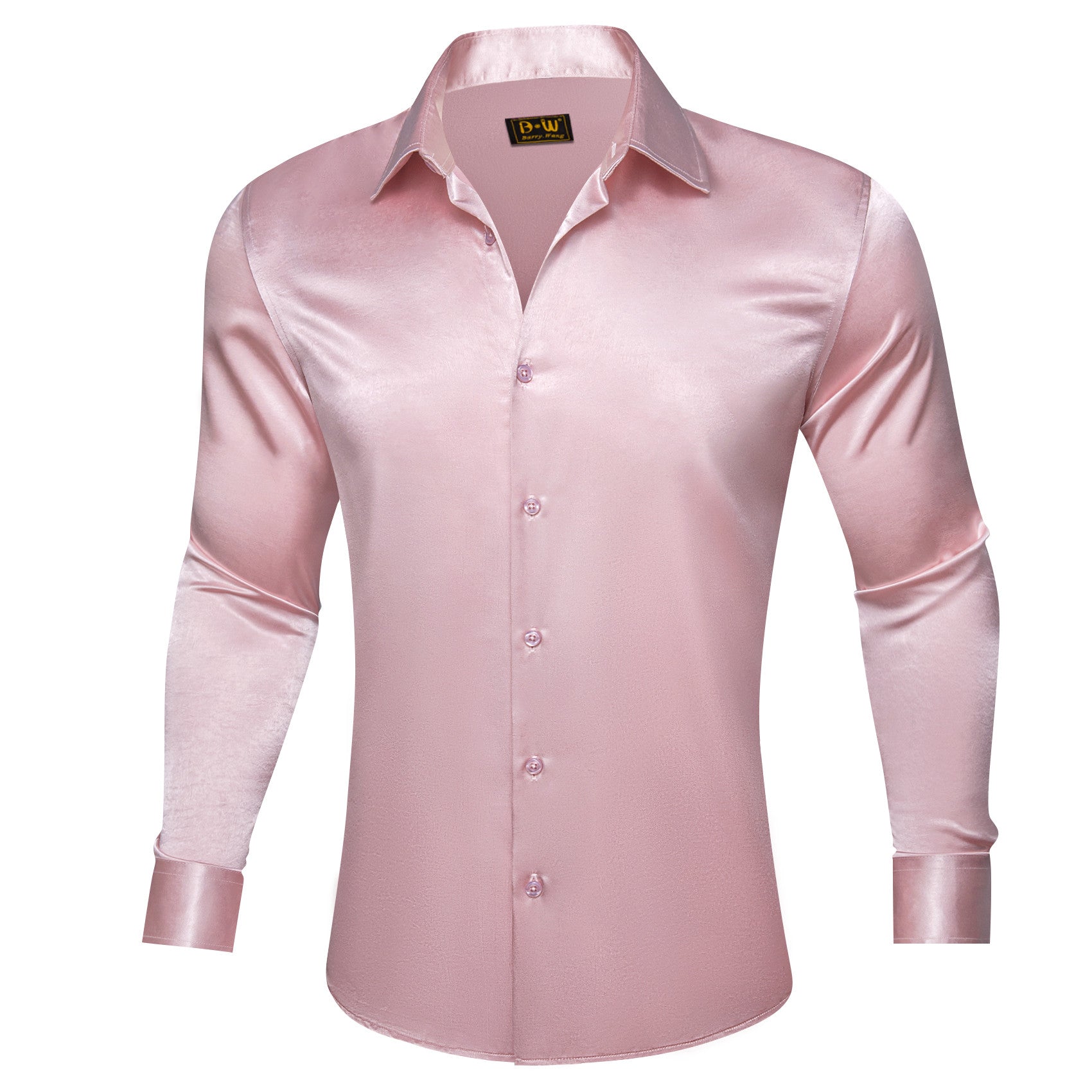Barry. Wang Dusty Rosepink Satin Mens Long Sleeve Shirt Solid Collar Formal Shirt