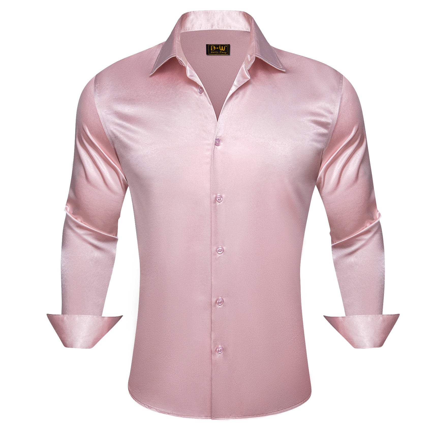 Barry. Wang Dusty Rosepink Satin Mens Long Sleeve Shirt Solid Collar Formal Shirt