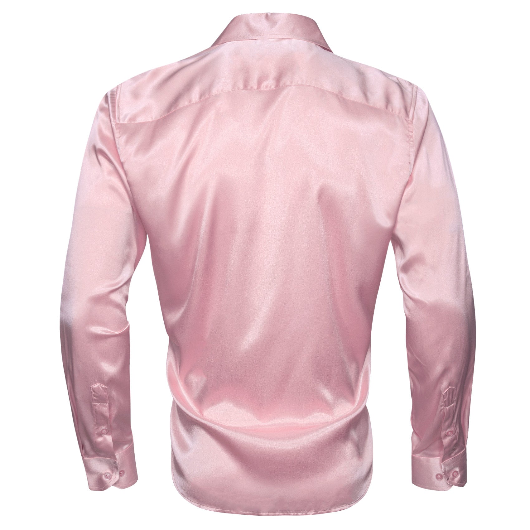 Barry. Wang Dusty Rosepink Satin Mens Long Sleeve Shirt Solid Collar Formal Shirt