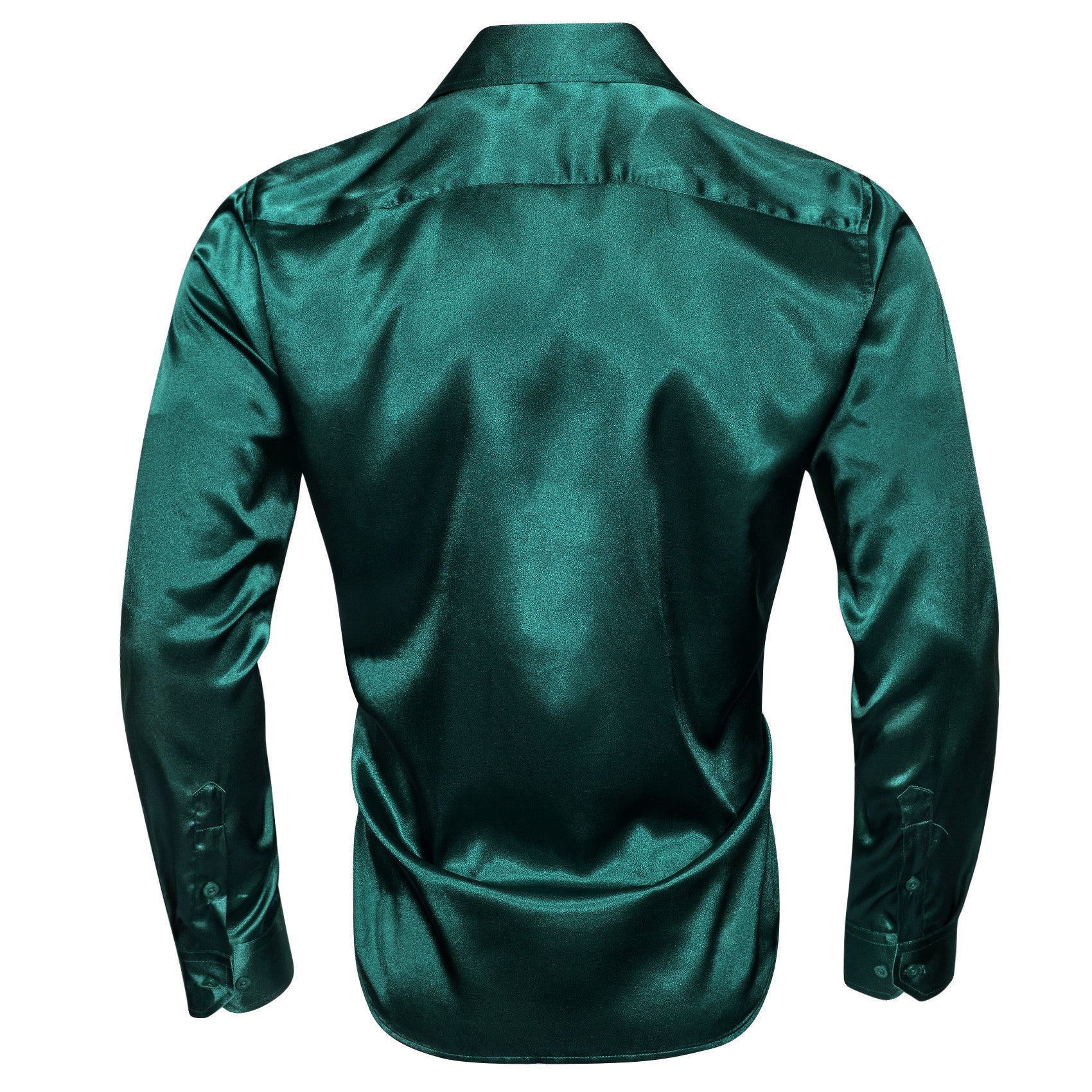 Barry. Wang Teal Satin Mens Long Sleeve Shirt Solid Collar Formal Shirt