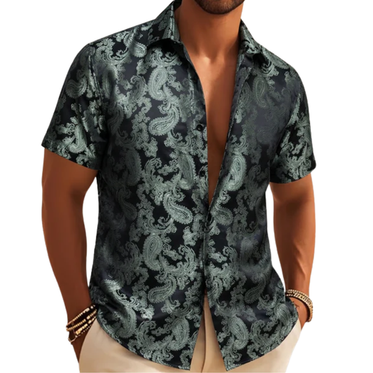Barry. Wang Dark Green Summer Wedding Shirt for Men Luxury Paisley Silk Jacquard Party Dress Shirt
