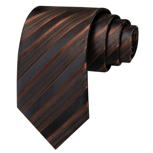 Barry. Wang Striped Brown Necktie Set Mens Silk Tie Pocket Square Business Office Formal Wear