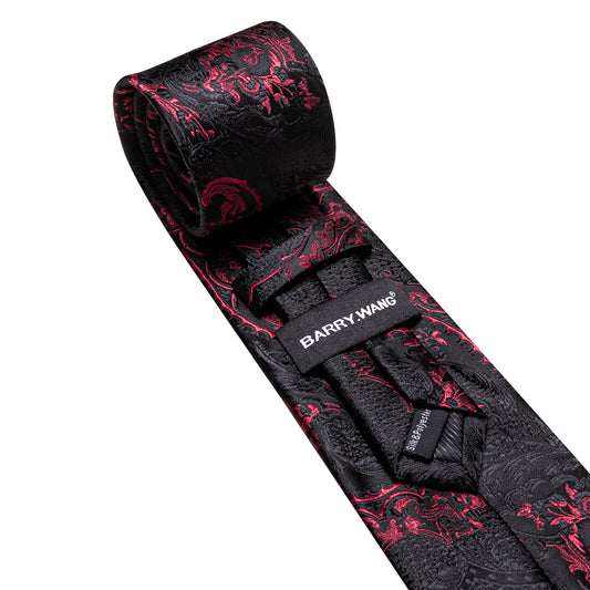Barry. Wang Jacquard Red Black Necktie Set Silk Mens Tie Pocket Square Cufflinks Wedding Business