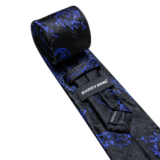 Barry. Wang Blue Black Necktie Set for Men Silk Woven Tie Hanky Cufflinks Business Formal Wear