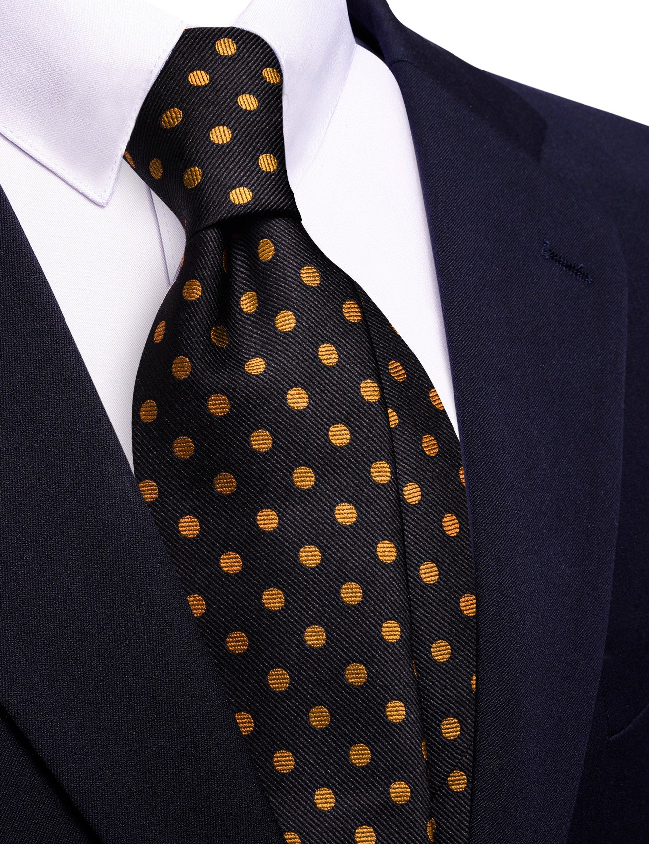 Barry. Wang Black Necktie Orange Polka Dot Mens Tie Hanky Cufflinks Set