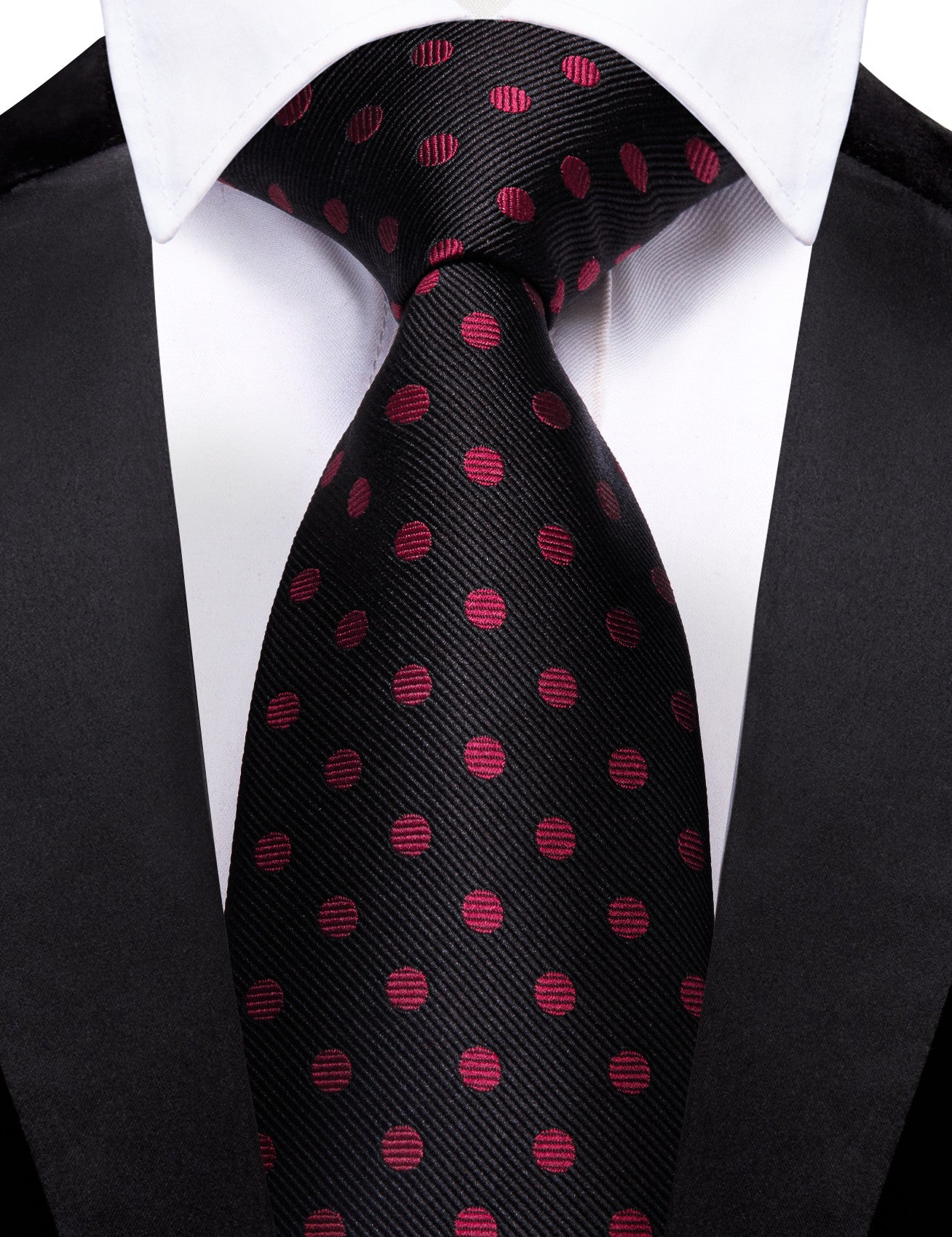 Barry. Wang Black Tie Fuchsia Pink Polka Dots Mens Wedding Tie Set