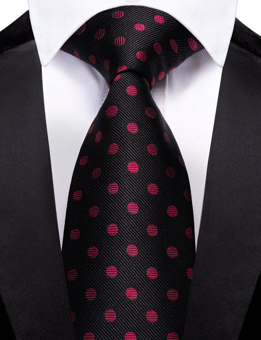Barry. Wang Black Tie Fuchsia Pink Polka Dots Mens Wedding Tie Set