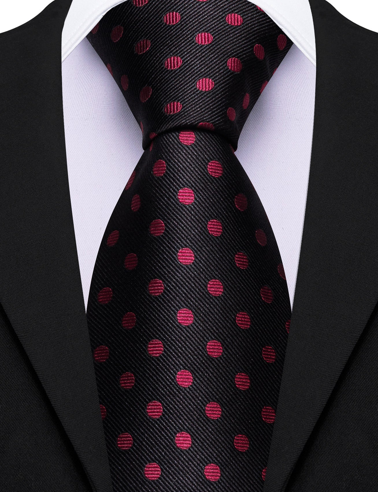 Barry. Wang Black Tie Fuchsia Pink Polka Dots Mens Wedding Tie Set