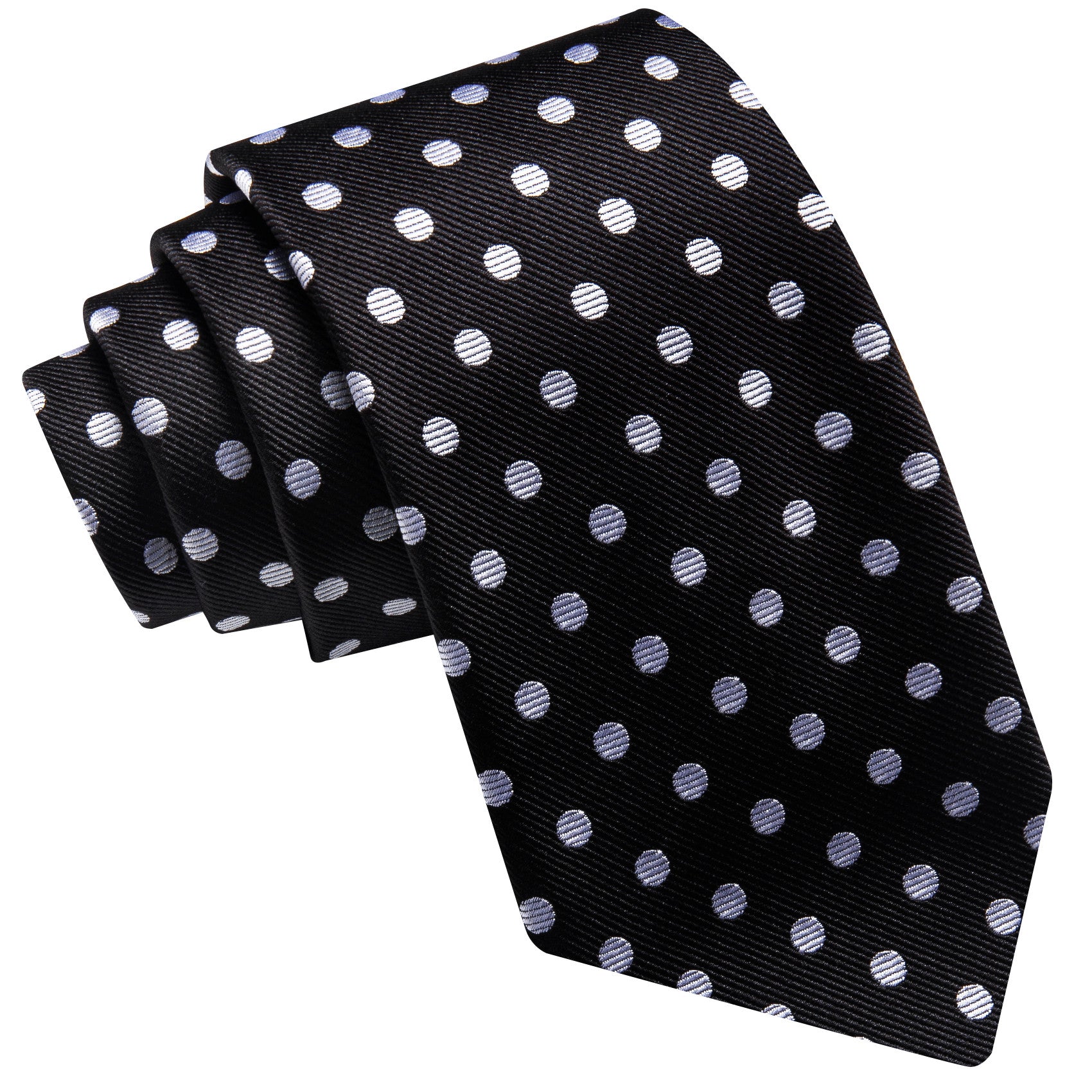 Barry. Wang Black Silk Tie White Polka Dots Necktie Pocket Square Cufflinks Set