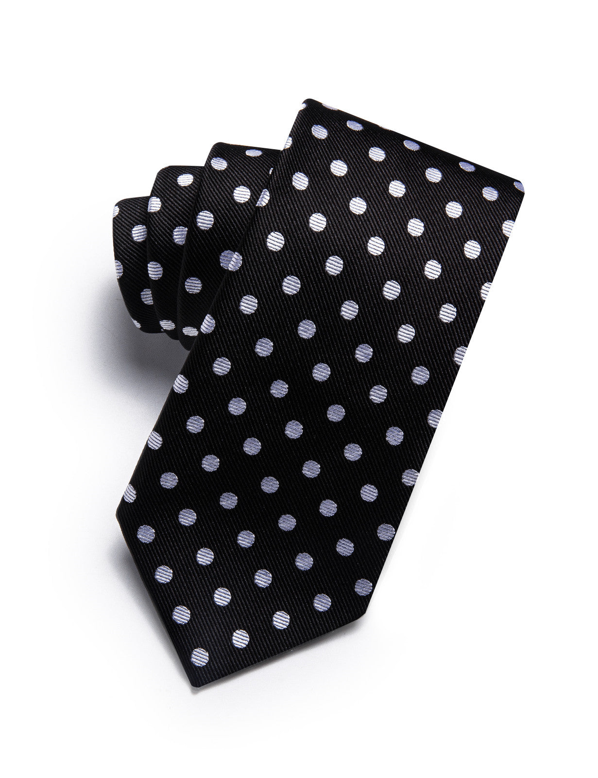 Barry. Wang Black Silk Tie White Polka Dots Necktie Pocket Square Cufflinks Set