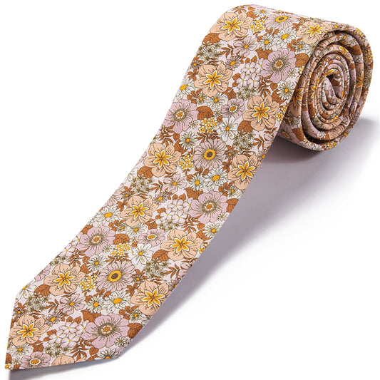 Barry. Wang Rust Orange Brown Floral Tie for Men 2.75" Narrow Cotton Smart Casual Necktie
