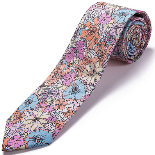 Barry. Wang 2.75" Slim Necktie for Wedding Party  Pastel Multi-Color Cotton Floral Beach Tie