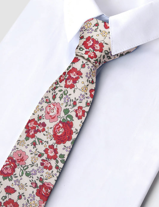 Barry. Wang Vintage Beige Rose Tie Mens 2.75" Premium Cotton Necktie for Wedding Groomsmen