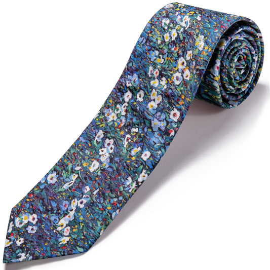 Barry. Wang Cotton Slim Necktie for Prom 2.75" Narrow Monet Blue Floral Tie for Daily Wear