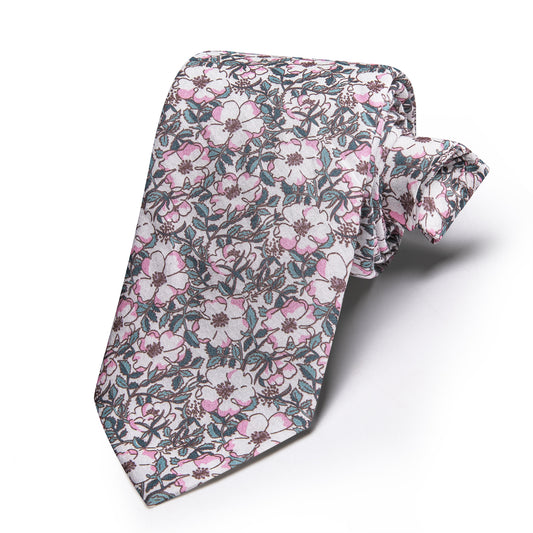 Barry. Wang Men's Blush Pink Floral Tie 2.75" Narrow Cotton Slim Necktie for Prom Wedding