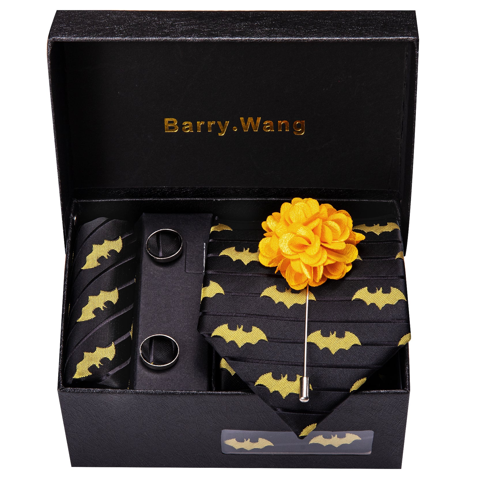 Barry. Wang Purple Bat Necktie Mens Black Tie Hanky Cufflinks Set with Lapel Pin Gift Box
