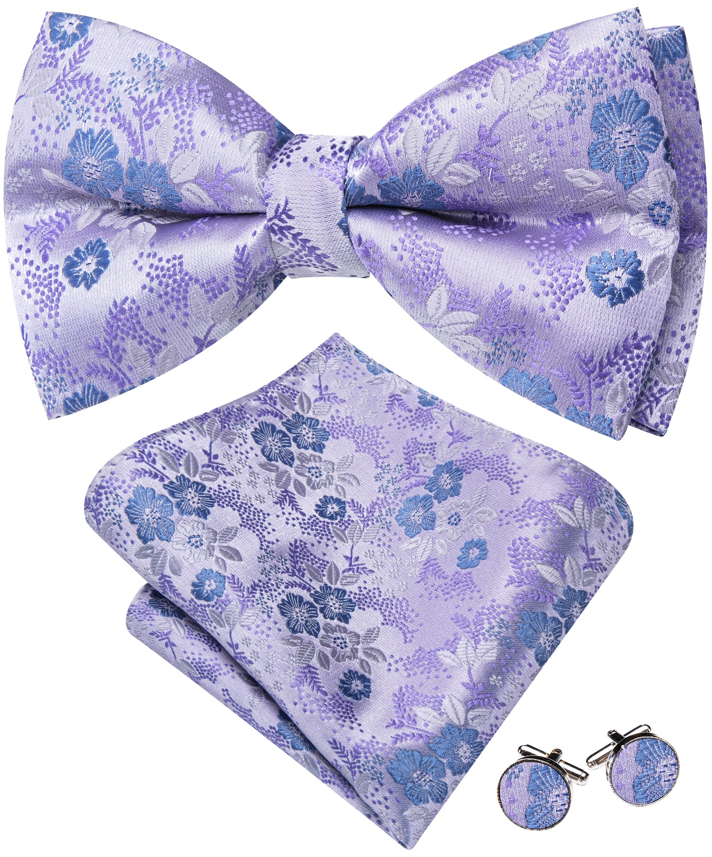 Barry. Wang Purple Lilac Bow Tie Floral Adjustable Pre-tied Bow Tie Hanky Cufflinks Set for Formal