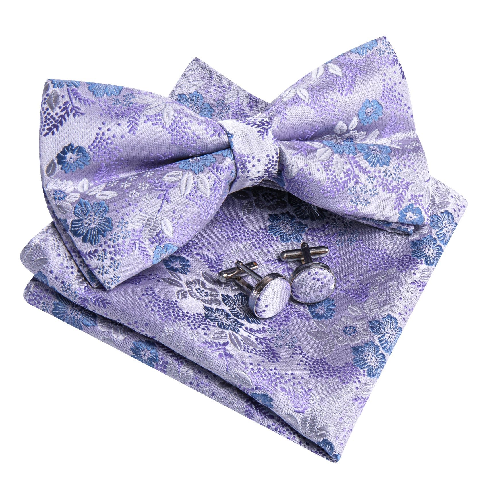 Barry. Wang Purple Lilac Bow Tie Floral Adjustable Pre-tied Bow Tie Hanky Cufflinks Set for Formal
