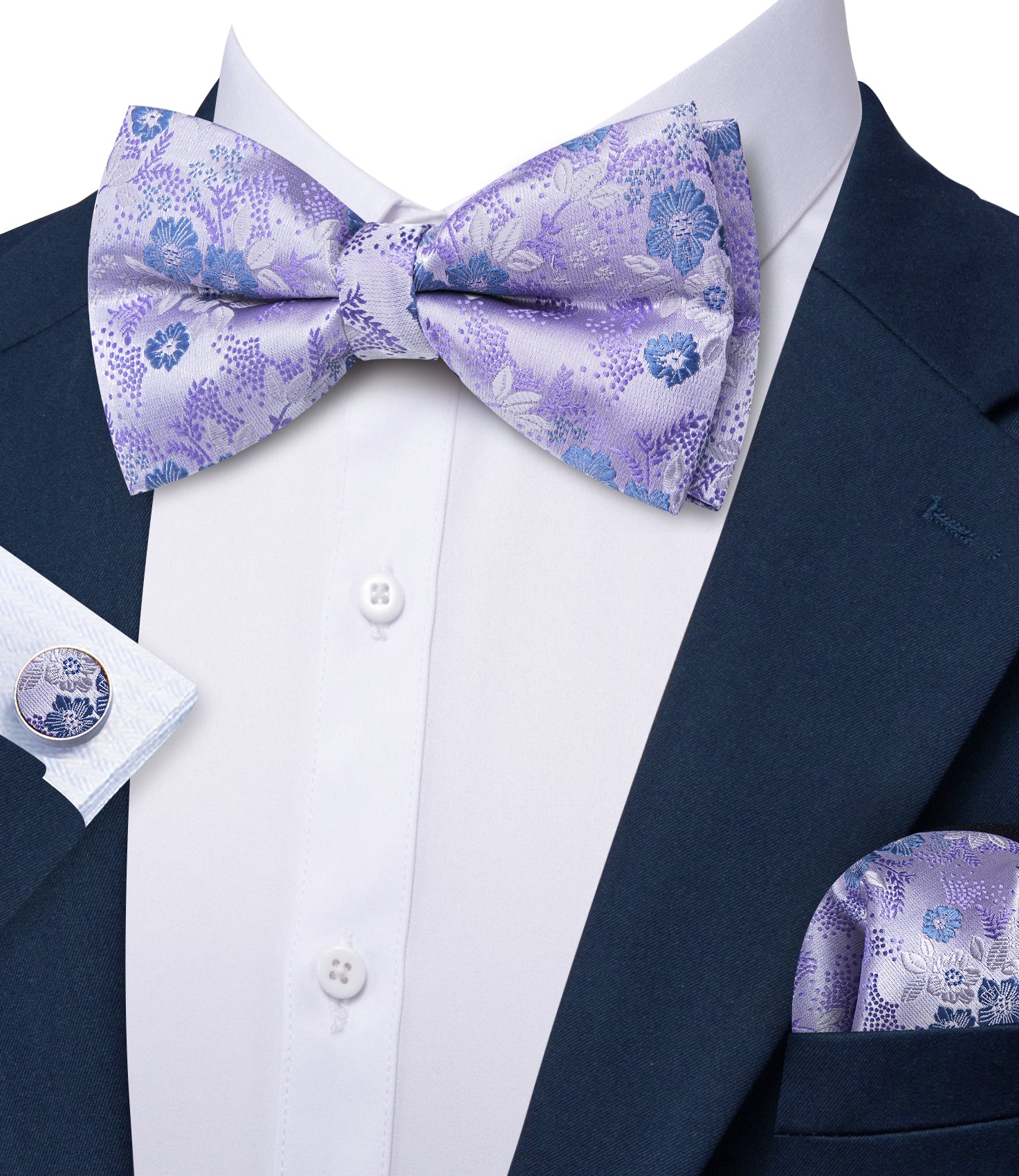 Barry. Wang Purple Lilac Bow Tie Floral Adjustable Pre-tied Bow Tie Hanky Cufflinks Set for Formal
