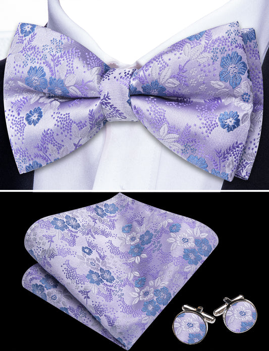 Barry. Wang Purple Lilac Bow Tie Floral Adjustable Pre-tied Bow Tie Hanky Cufflinks Set for Formal
